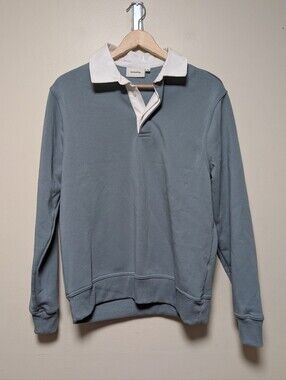 & Everything Blue Gray White Collar Rugby Sweatshirt Pullover Size Small